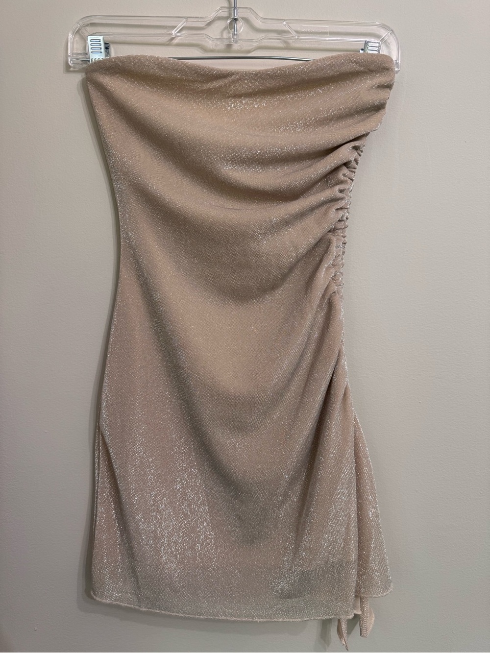 Princess Polly Strapless Ruched Sparkle Homecoming Mini Dress in Nude